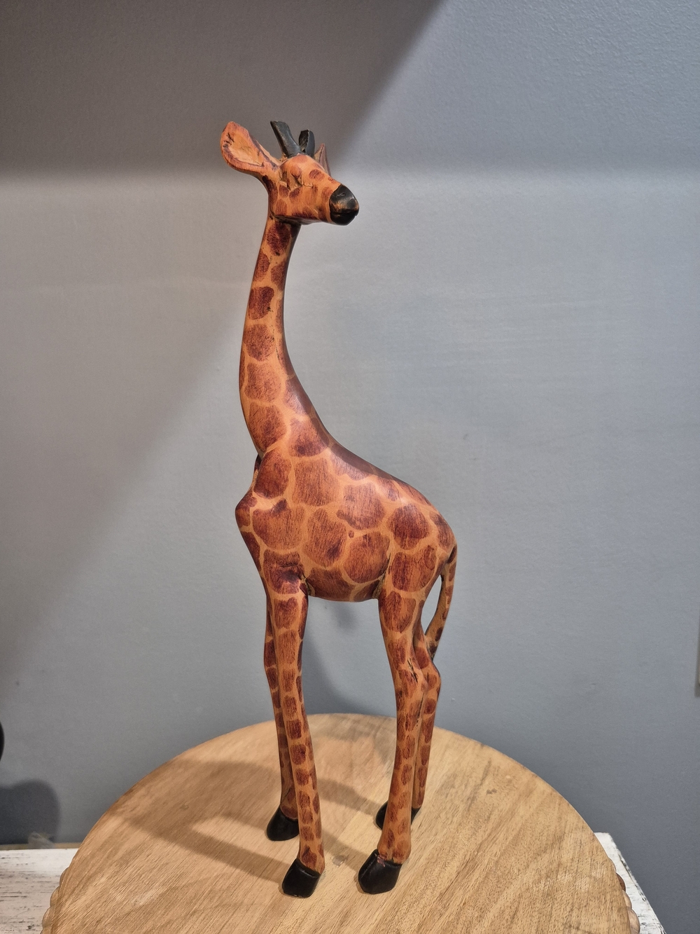 Vintage 12" African Hand-Carved Wooden Giraffe Statue - Kenya Safari Folk Art
